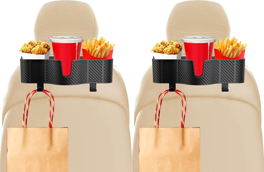 OUSHASAA 3-in-1 Car Headrest Backseat Organizer with 3.7" Backseat Cup Holder for Car, Seat Back Organizer with Hooks (2pc)