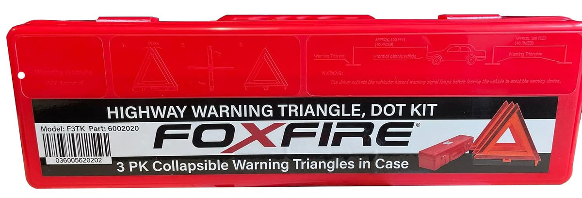 Foxfire Safety Lites Roadside Emergency Reflective Warning Triangles with Carrying Case, DOT Approved, Weighted Base, 3 Pack, F3TK