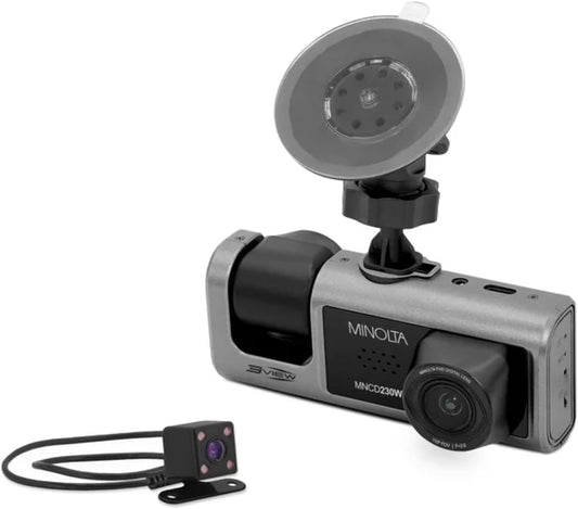 Minolta MNCD230WT 3View 3-Channel Dash Camera 1080P HD (Gray)