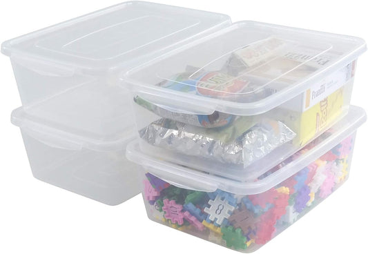 Inhouse 14 Quart Clear Storage Bin, Plastic Latching Box/Container with Lid, Shoe Boxes, Set of 4