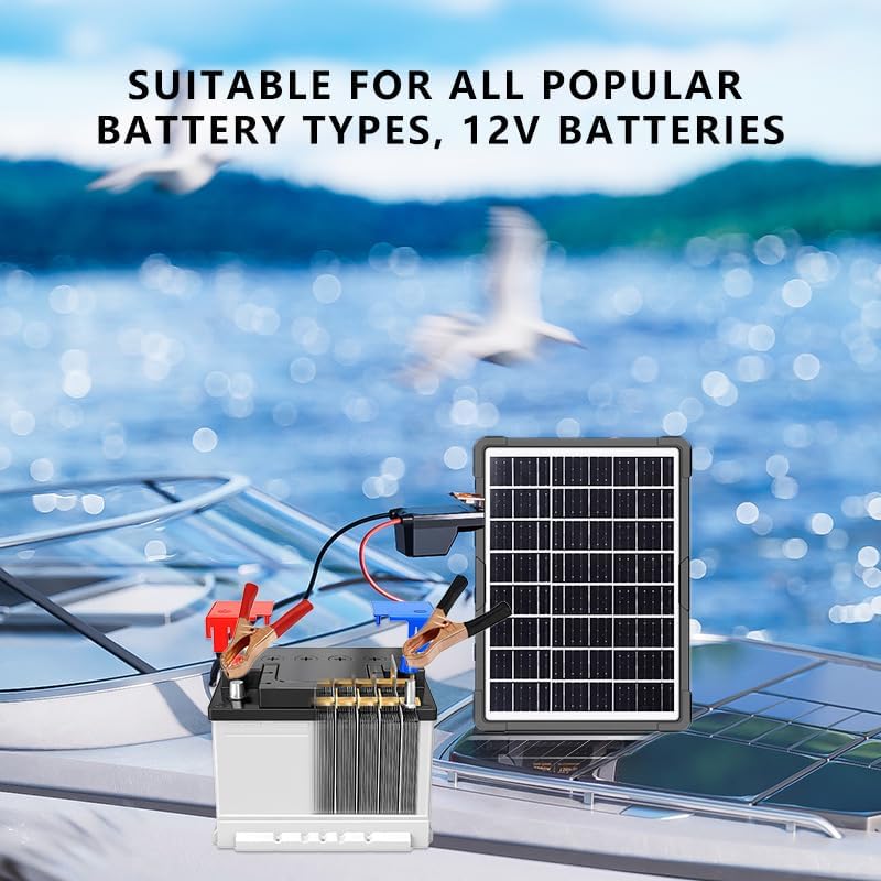 20W Universal Solar Charger, 5V/9V/12V Output with Battery Clamps & 4-Port USB Hub, IP65 Waterproof Portable Solar Panel for Phone, Tablet, Car Battery, Outdoor Camping