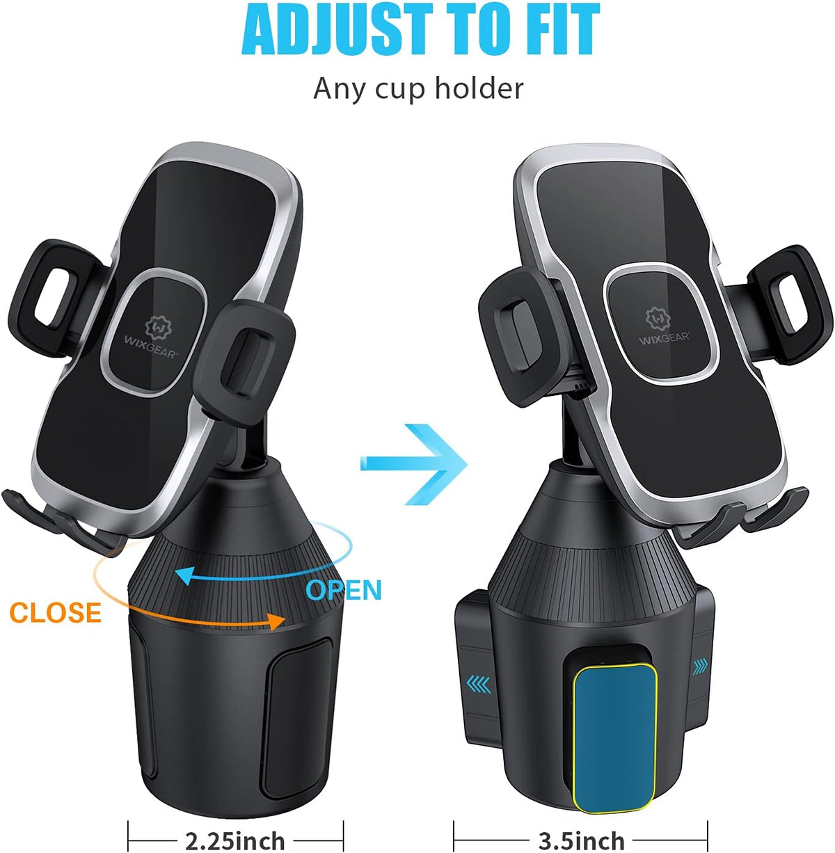 Cup Holder Phone Mount with Adjustable Neck, Cellphone Holder for Car, Upgraded Cup Phone Holder for Car, Compatible with iPhone, Samsung, Google, Expandable Side Arm, Sturdy Base