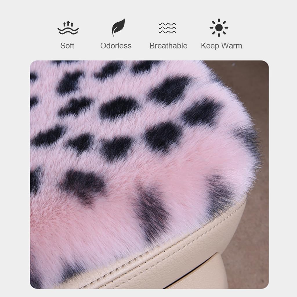 6PC Plush Leopard Car Front Seat Cover for Women, Non-Slip Automotive Seat Covers with 2 Neck Pillows, Universal Fit for Car Truck SUV Interior Cover, Fluffy Car Seat Cushion, Purple