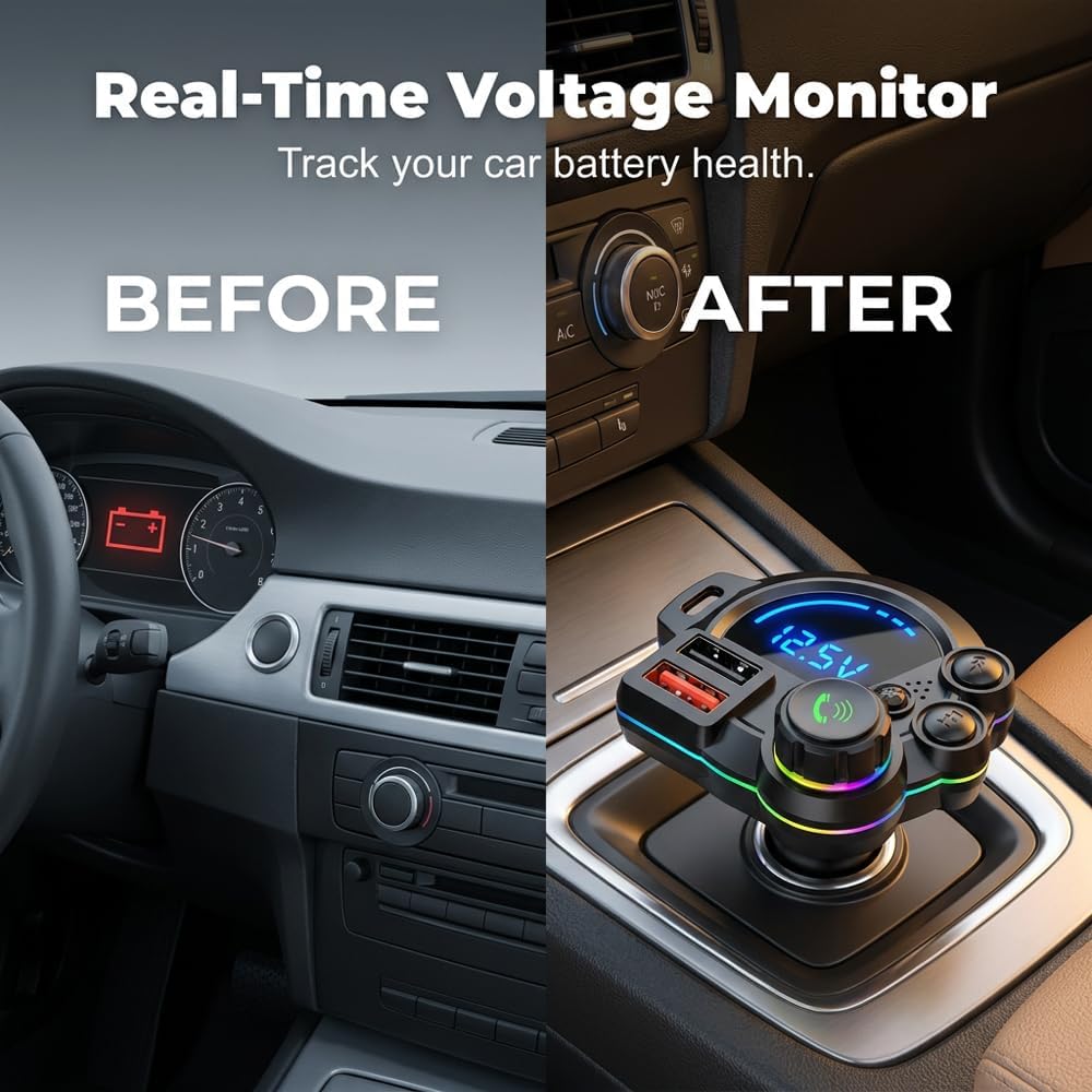 Wireless FM-Transmitter for Car, 20W USB Type-C Fast Charger, 2PCS