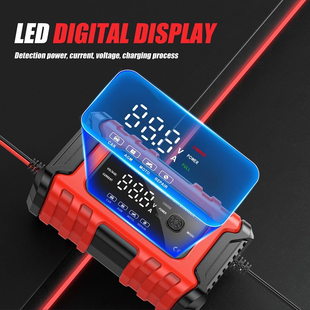 12V 6-Amp Battery Charger, Smart Trickle Charger Maintainer, Battery Repair