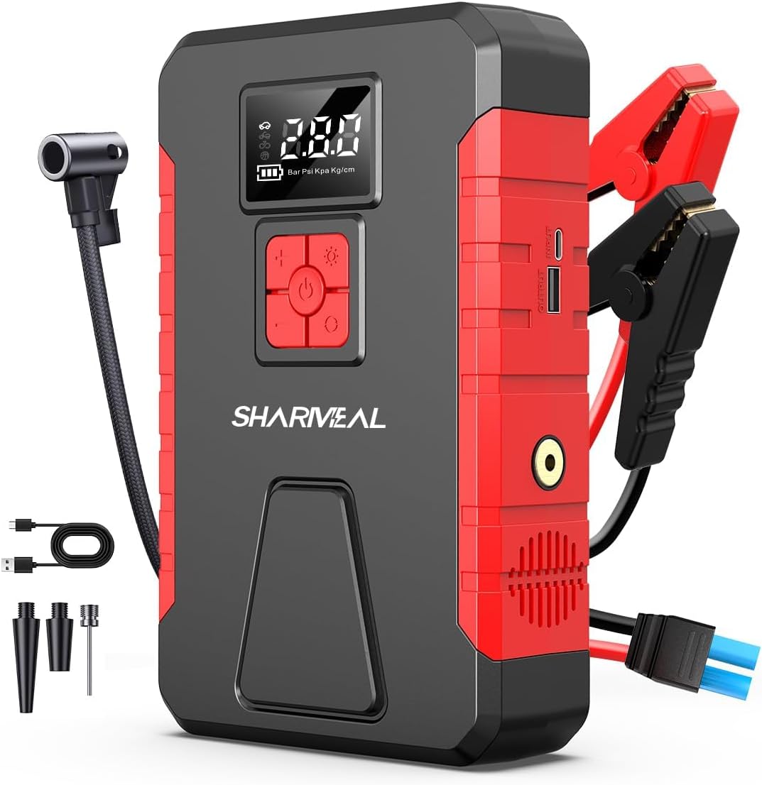 Sharmeal 21000A Portable Car Jump Starter Emergency Power Bank - 12V Battery Booster Charger with Flashlight - for Cars, Motorcycles, SUVs - Safely Jump-Start A Dead Battery in Seconds