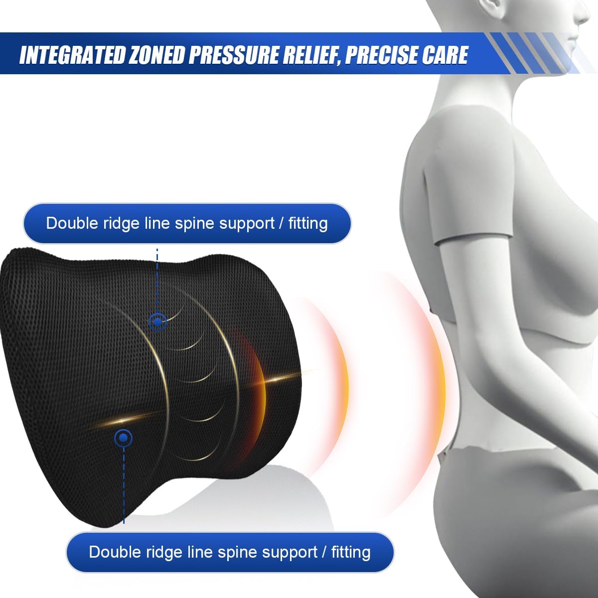 Car Lumbar Support Pillow, Breathable Memory Foam Car Seat Back Cushion for Comfortable Driving, Universal Auto Interior Rest Pillow for Home, Office, Wheelchair (Black)