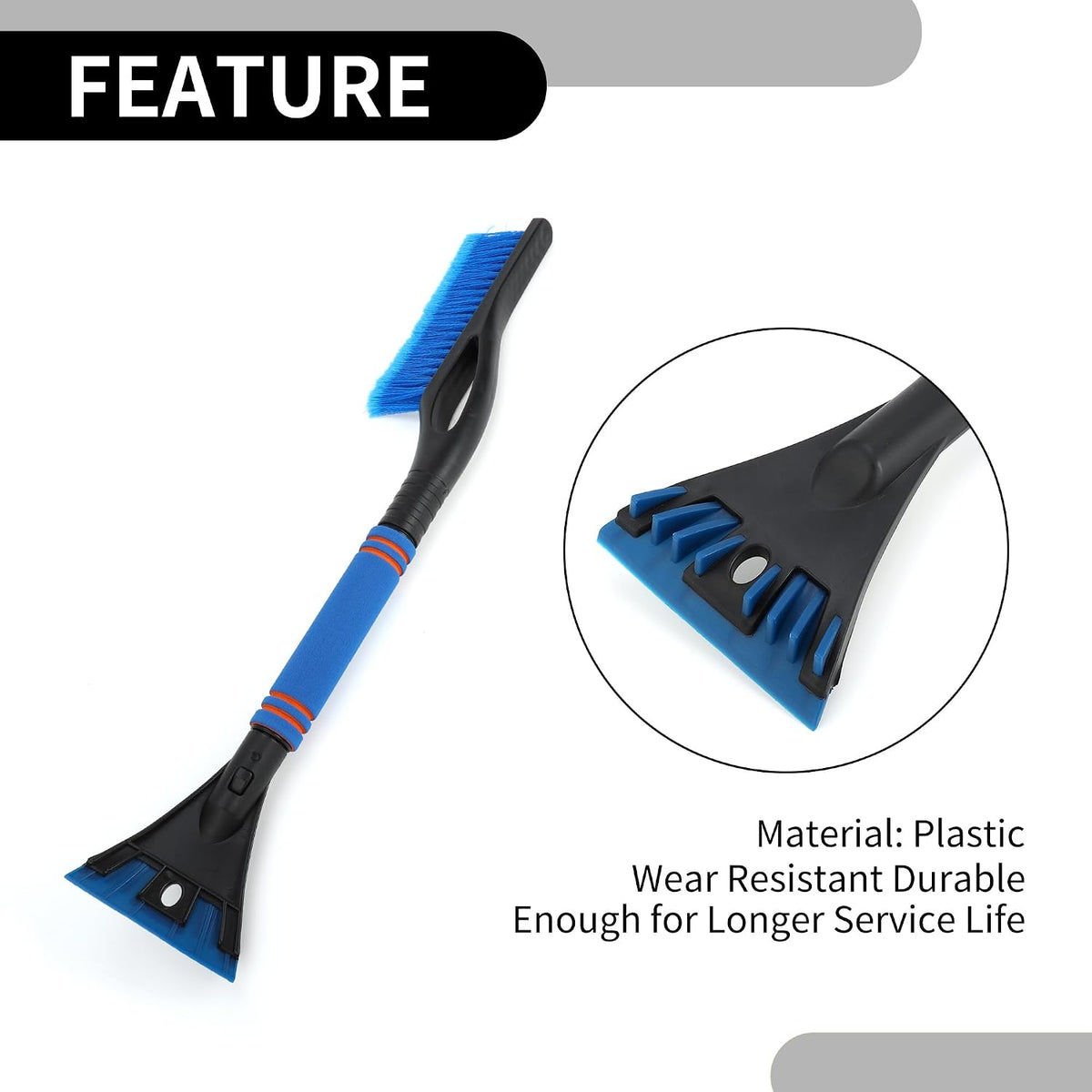 1pc 60x11cm Universal Car Ice Scraper Brush with Broom - SUV Snow Frost Remover for Car Truck RV Windscreen Side Window Anti Crash - Plastic Blue Snow Shoveling Defrost Clearing