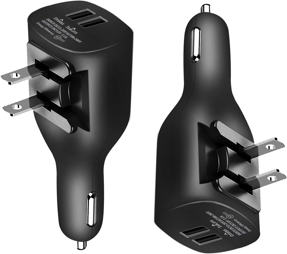 NDLBS 2Pack USB Car Charger, 2-in-1 Portable With Foldable Plug Wall Charger for iPhone X XR XS 7 8 Plus Note 8 9 Galaxy S8 S9 Plus LG Pixel