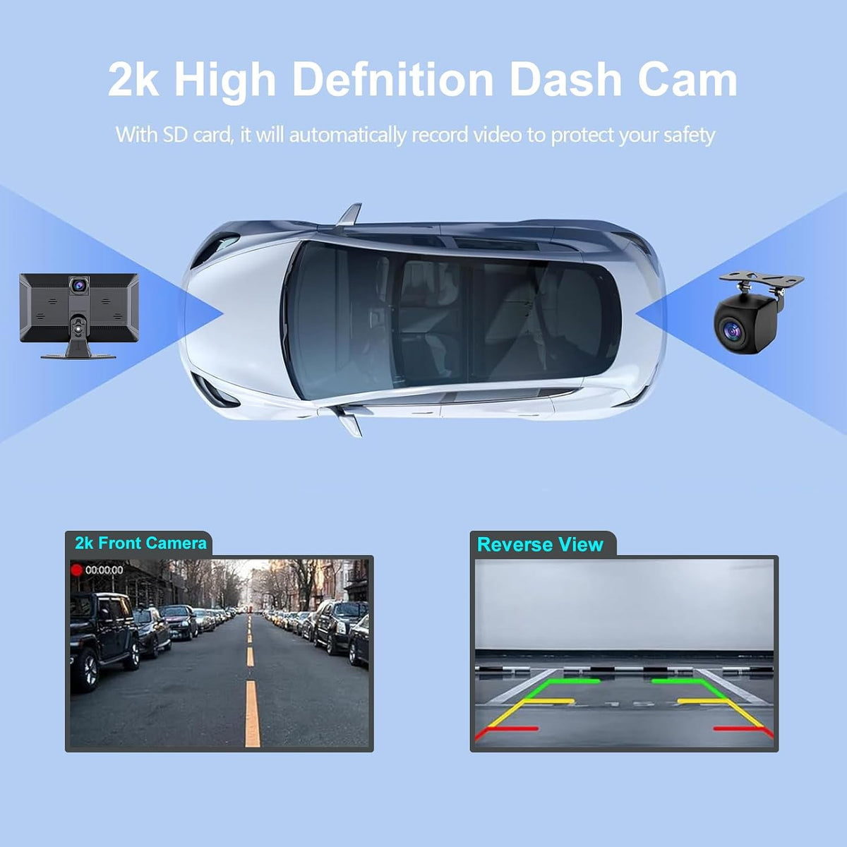 9-Inch Wireless CarPlay & Android Auto Car Stereo with 1080P Backup Camera, 4K Dash Cam, HD Portable Touchscreen/GPS Navigation/Mirror Link/AUX & FM Transmitter/Voice Control for All Vehicles
