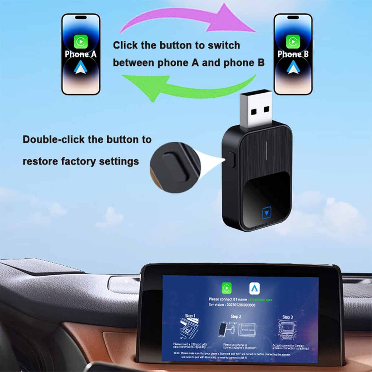 Sehawei Wireless CarPlay Android Auto Adapter 2-in-1