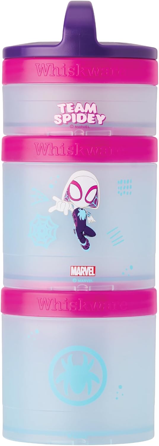 Whiskware Spider-Man Team Spidey Stackable Snack Containers for Babies, Kids, and Toddlers, 3 Stackable Snack Cups for School or Travel, Cupholder Friendly, Peter Parker