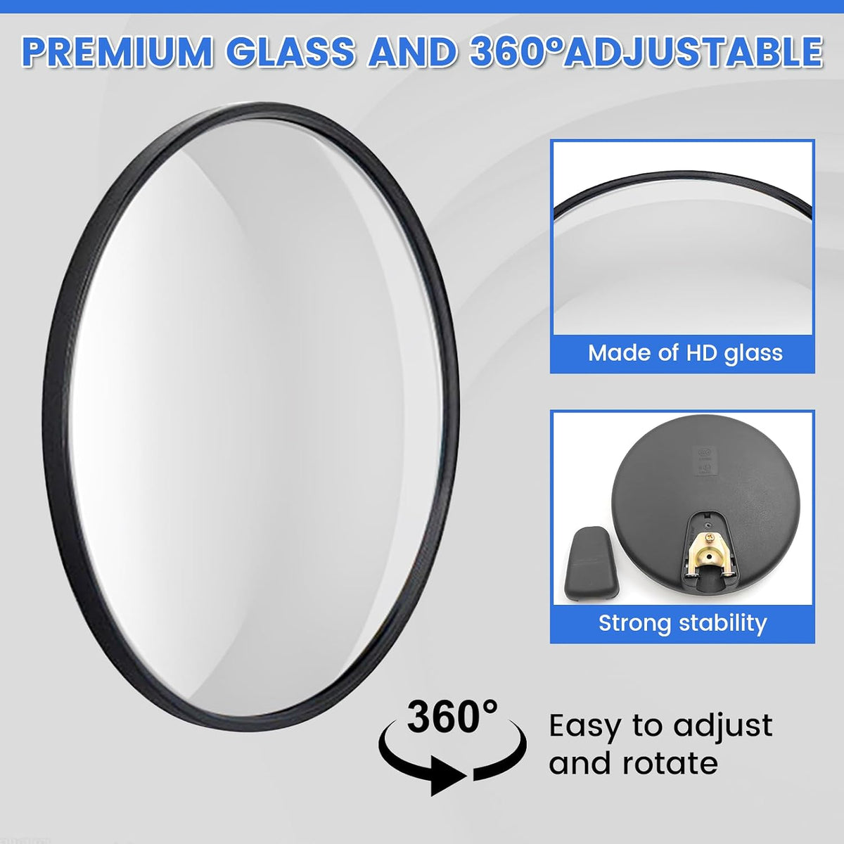 10" Tractor Mirrors Convex Truck Forklift Mirror Wide Angle Adjustable Side Rear View Blind Spot Reduction Black (1, 10 Inches)