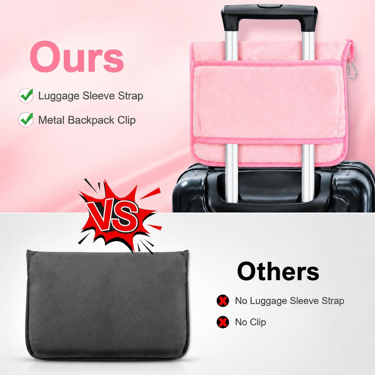 Travel Blanket and Pillow Set - Travel Neck Pillow & Blanket for Airplane, Thick Fleece Blankets Campact with Bag, Memory Foam Neck Pillows, Sleep Mask, Earplugs for Plane Traveling Essentials, Pink
