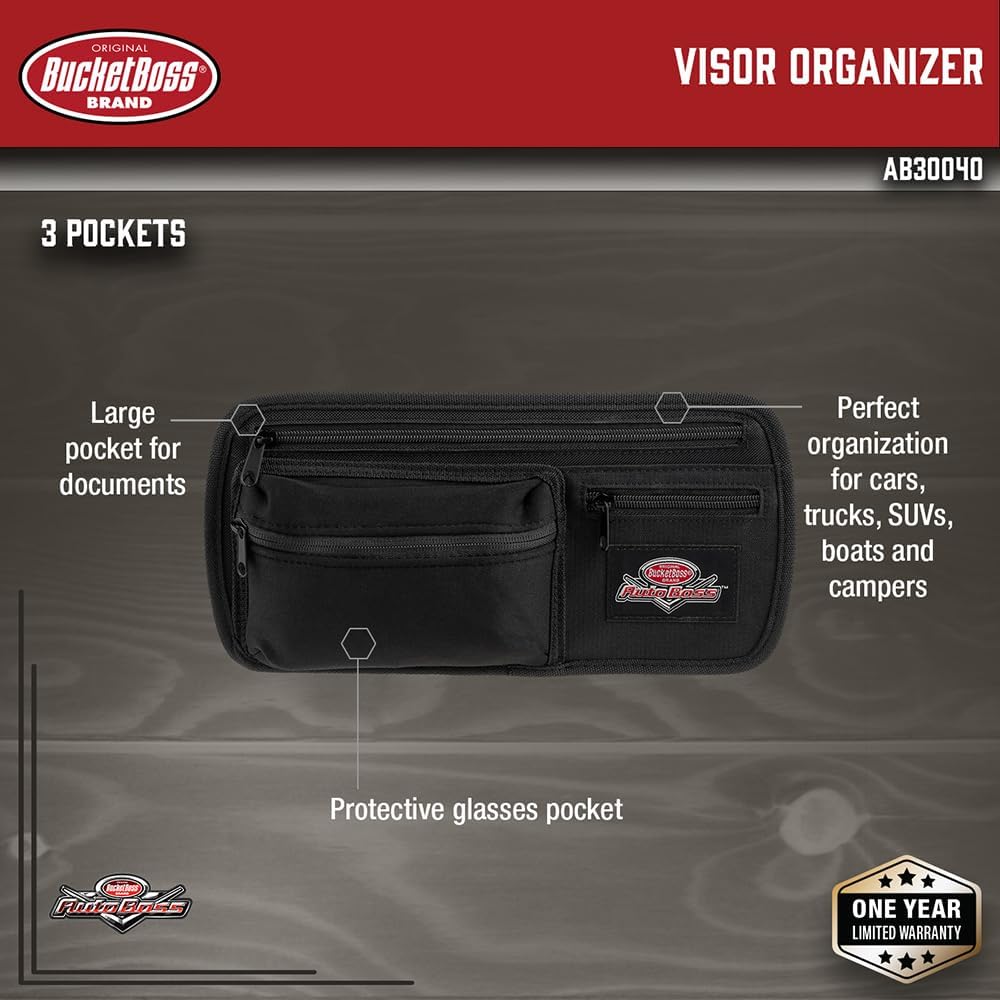 Bucket Boss - AutoBoss Visor Organizer, Auto Boss (AB30040), Black