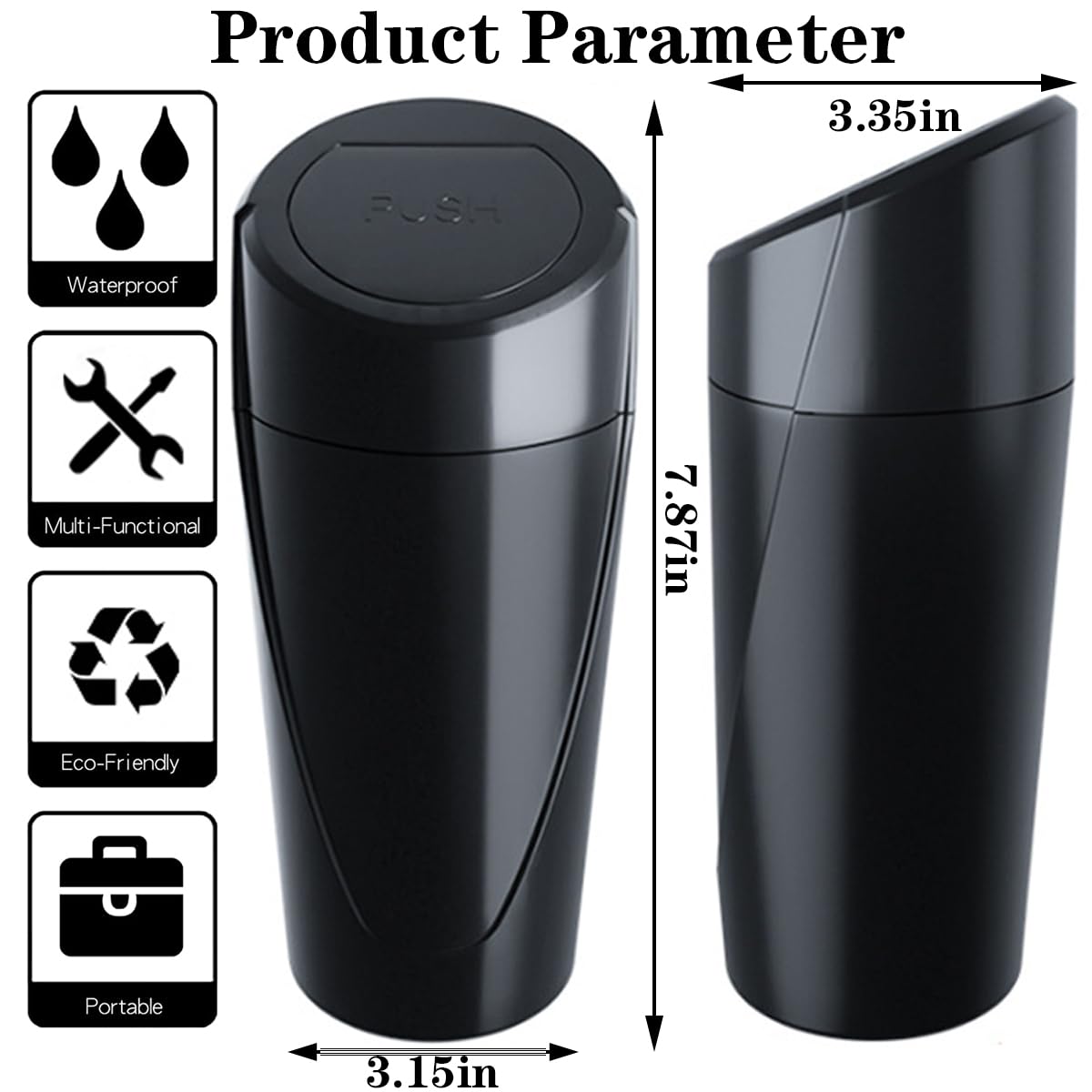 Car Trash Can Bin with Lid - 2 Packs Garbage Can Cup Holder - Black Mini Leakproof Vehicle Trash Bin with 40pcs Trash Bags - Car Organizers and Storage for Front Back Seat Accessories