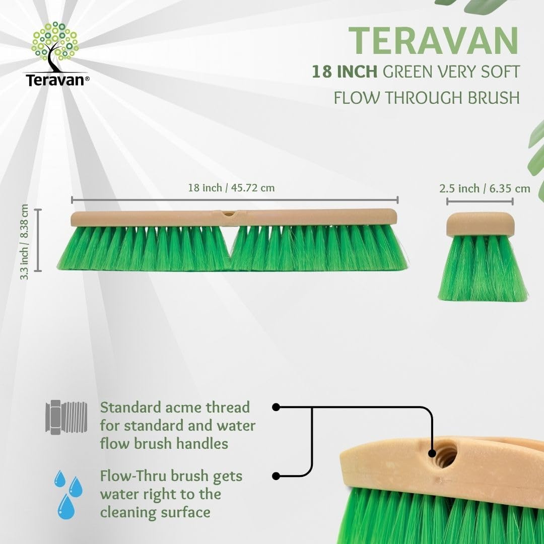 Teravan Green Flow Through Essential Flagged-End Brush Head, 18-Inch