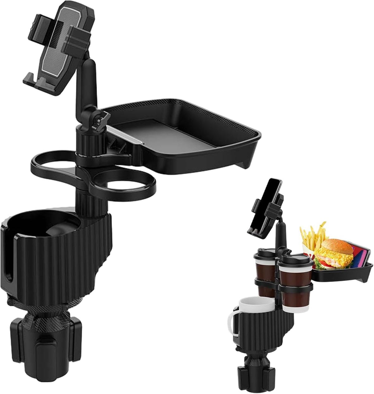Cup Holder Tray for Car - 5 in 1 Adjustable Car Cup Holder Phone Mount with Food Tray, Holder Expander with 360°/180° Rotation, Automotive Extender Accessories for Auto Trucker Road Trip