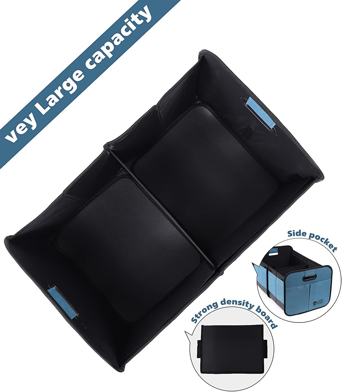 Long Pond Car Trunk Organizer, Storage for SUVs or Sedans, Foldable Cargo Containers with 9 Pockets and Reinforced Handles, with Non-Slip Bottom, Collapsible Storage for SUVs, Sedans, or Any Cars
