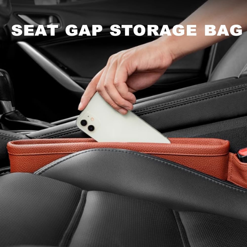 Tumecos Car Seat Pockets PU Leather Car Console Side Organizer Seat Catcher Holders Compatible with Phone Key Wallet Phone Sunglasses 2 Pack (Black)