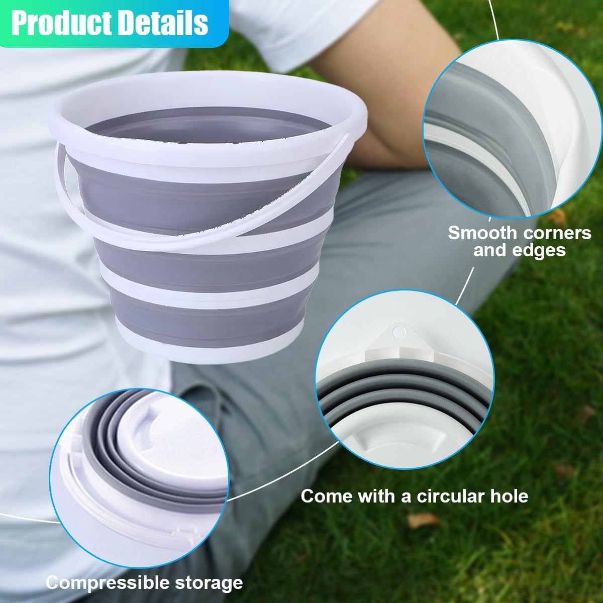 ZIMISI Car Collapsible Bucket, 10L 2.6 Gallon Foldable Car Wash Bucket for Space Saving, Portable Plastic Cleaning Buckets for Indoor Outdoor Vehicle Wash Garden Camping (Grey)