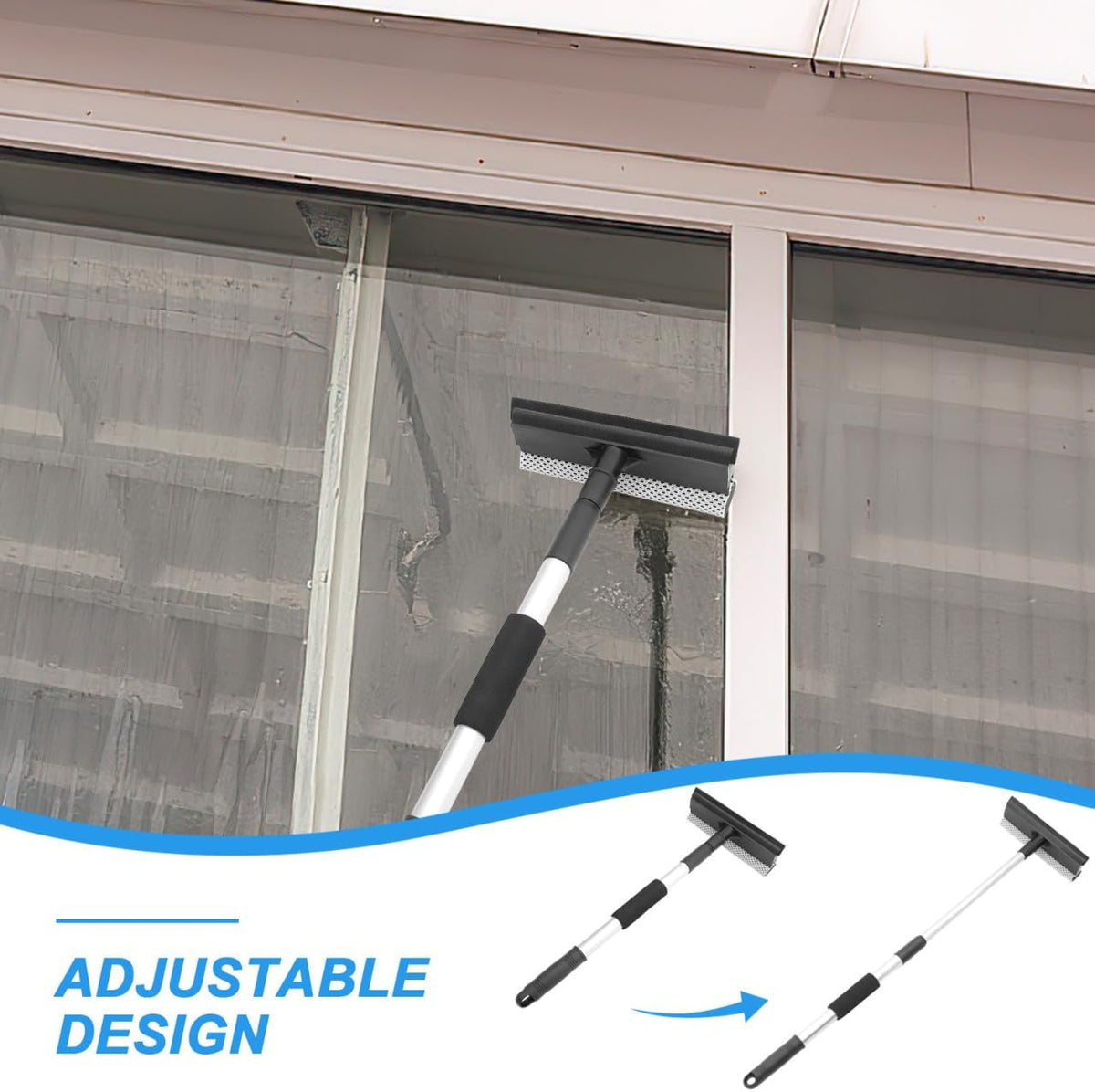 Totority Car Windshield Cleaner Tool with Dual-Sided Design and Extendable Handle, Black TPR and Stainless Steel Window Squeegee for Long Lasting Use and Efficient Scraping on Mirrors