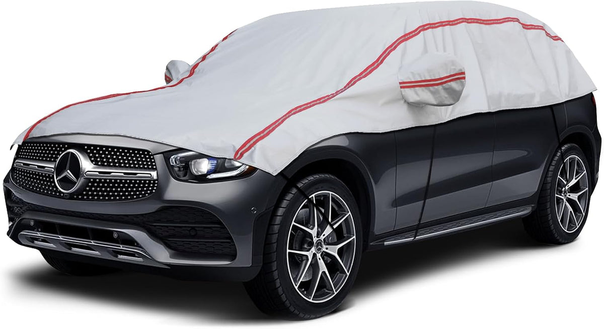 Half Car Cover for Snow, Windshield Cover for Ice and Snow with Cotton Liner, Hail Protector Car Cover Waterproof All Weather for Snow, Sun, Rain, Dust, UV Protection Fit SUV M