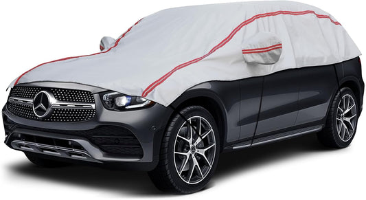Half Car Cover for Snow, Windshield Cover for Ice and Snow with Cotton Liner, Hail Protector Car Cover Waterproof All Weather for Snow, Sun, Rain, Dust, UV Protection Fit SUV M
