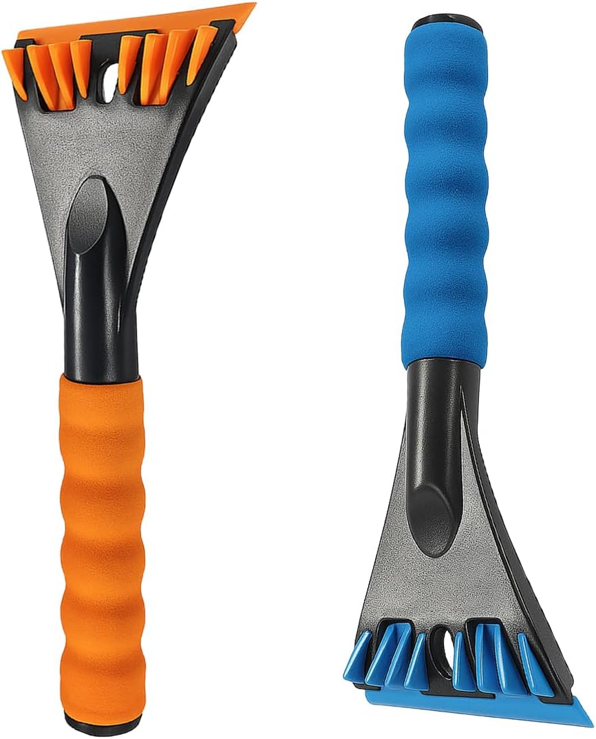 2PCS Car Windshield Ice Scraper, No Scratch Auto Window Snow Removal Shovel with Ergonomic Foam Handle, Universal Vehicle Frost Cleaning Tool for Cars, Trucks, SUVs (Blue&Orange)