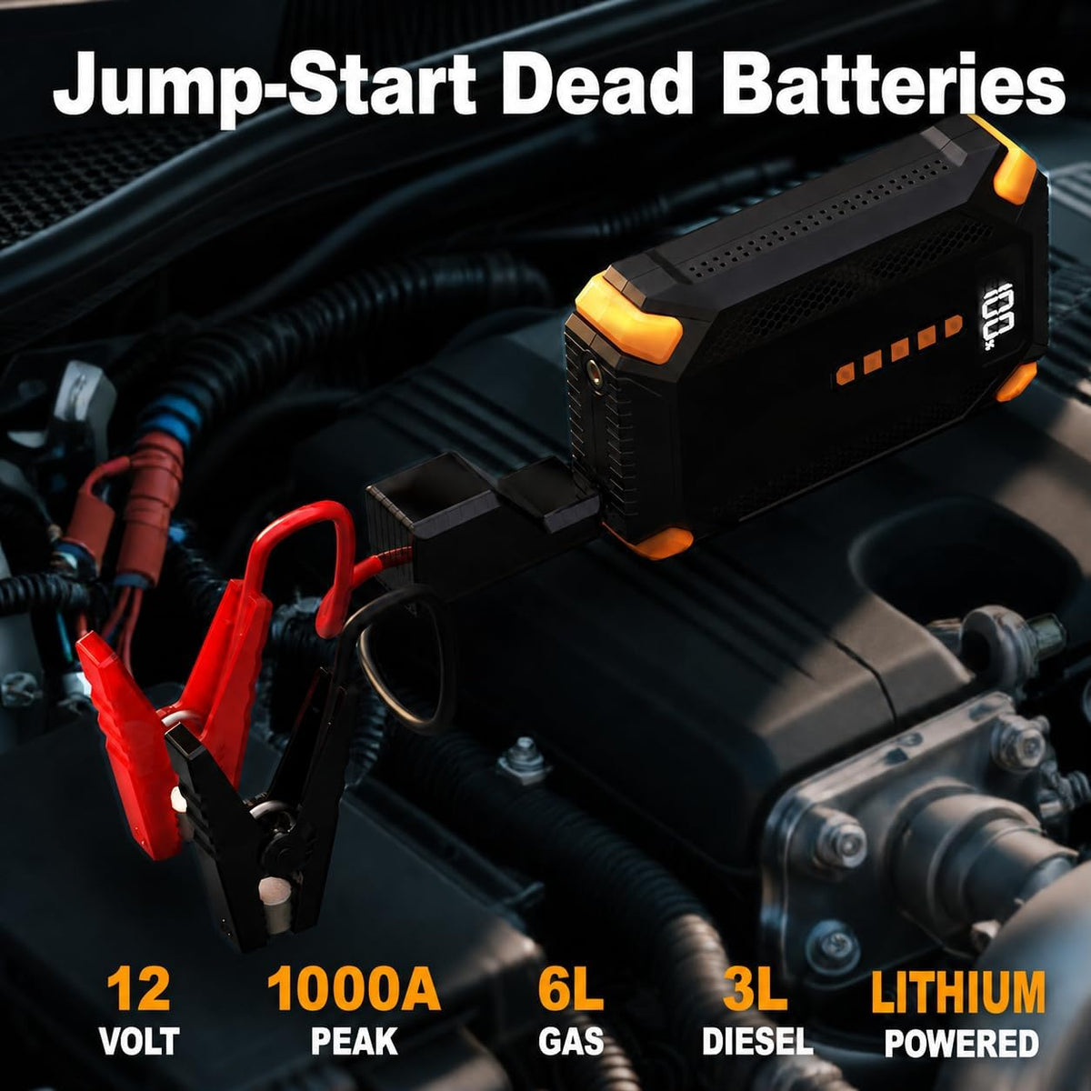1000A 12V Jump Starter with Air Compressor, Portable Battery Booster Pack