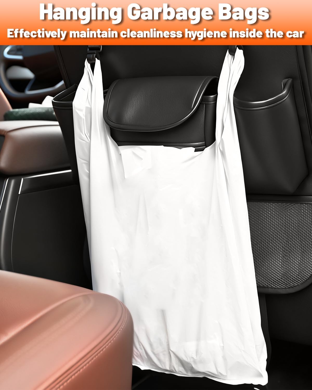 2 Pack Leather Car Backseat Organizer with Foldable Table Tray, Garbage Bag Hook, Protector Kick Mats for Kids, 8 Large-Capacity Pocket, Universal Car Seat Protector for Kids, Pets & Travel