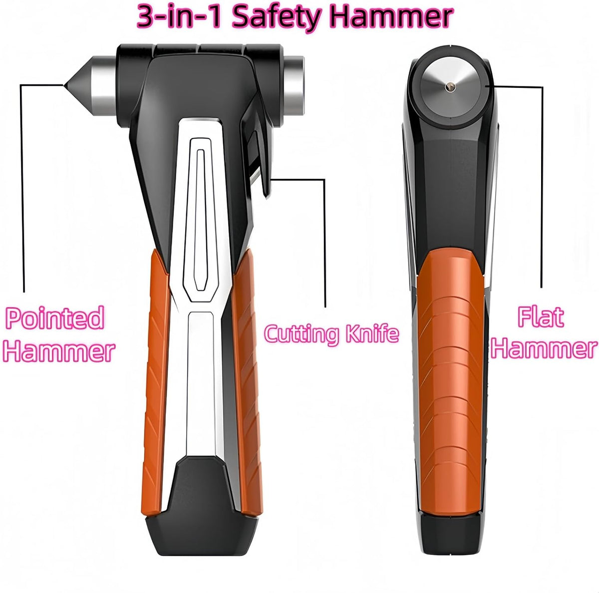 Emergency Safety Hammer Seatbelt Cutter Escape Tool,2 in 1 Window Glass Breaker and Seat Belt Cutter Safehammer for Car (1, Orange+Black)