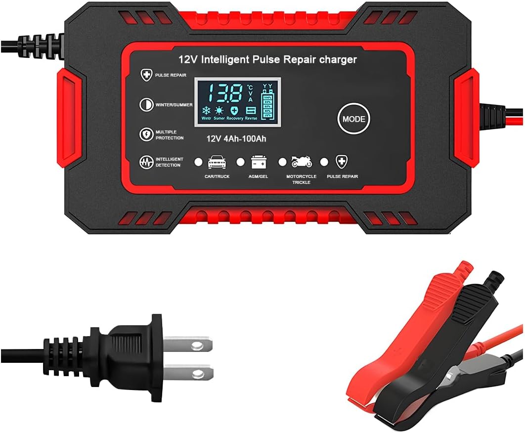 Mandark Car Battery Charger, 12V 6A Smart Fully Automotive Battery Trickle Charger, Portable Vehicle Battery Maintainer Desulfator with Temperature Compensation, Universal for SUV RV Truck (Yellow)