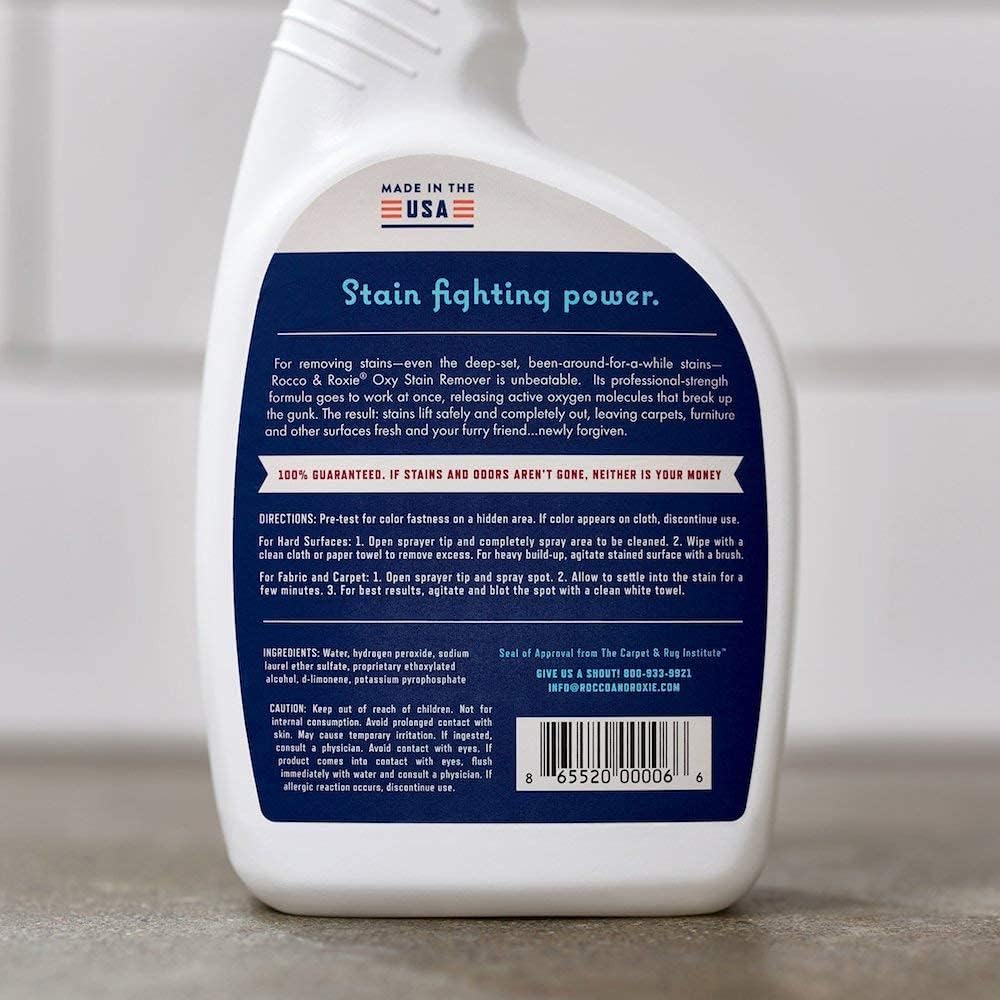 Rocco & Roxie Oxy Stain Remover - Oxygen Powered Carpet Cleaner Spray - Pet Stain Remover for Carpet, Spot Cleaner for Upholstery, Couch, Laundry, Rug, Clothes, Car Seat, Mattress, Sofa, and More