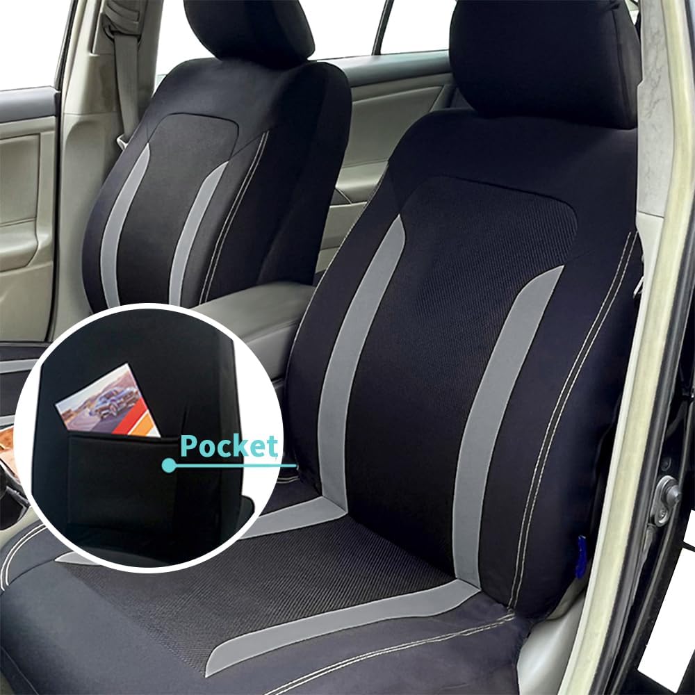 4PCS Cooling Car Seat Covers,Breathable Front Seat Covers with Mesh Construction and Foam Padding,Car Seat Protector to Reduce Back Sweating,Universal Car Interior for Car SUV (Gray)