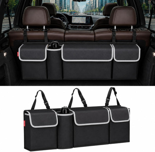 Car Trunk Organizer, Hanging Seat Back Storage Organizer with Large Pockets, Space-saving Backseat Car Organizer