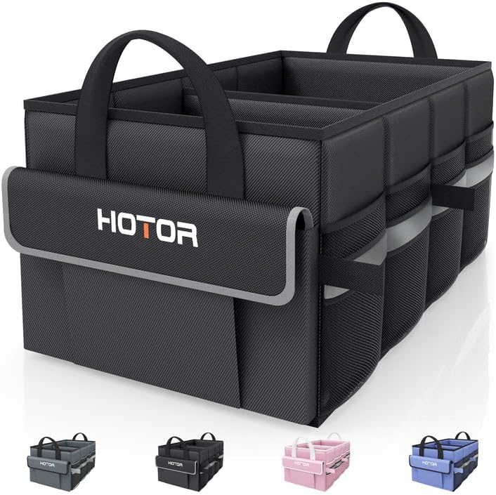 HOTOR Trunk Organizer - Car Organizer with 5 Pockets, Trunk organizer for SUV, Sedan &amp; Van, Car Organization with Sturdy Base Panel for Car Accessories, Black, 2 Compartments, 21.3"×12.6"×10.6"