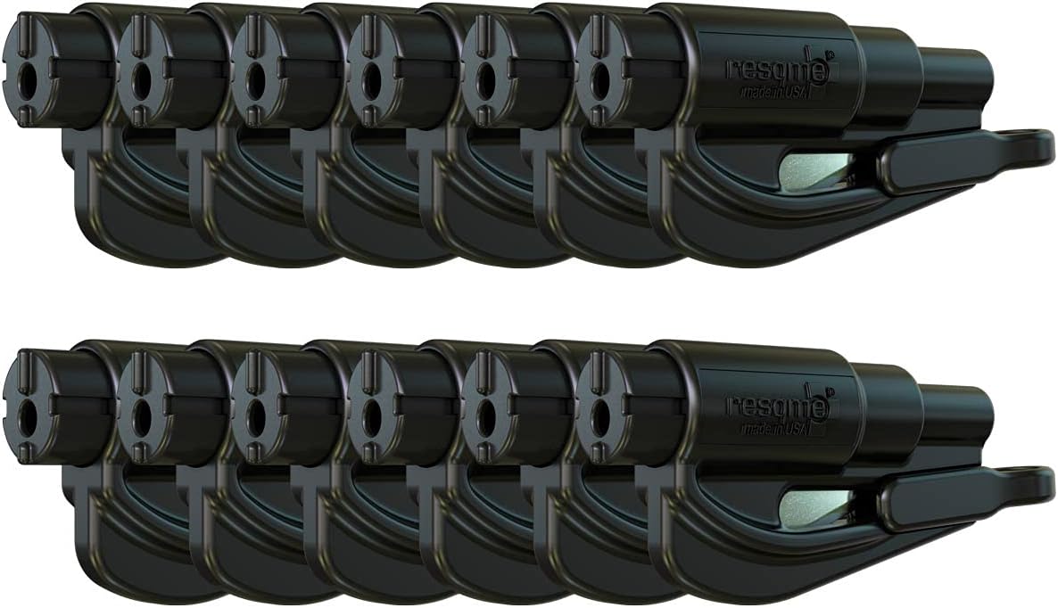 resqme The Original Emergency Keychain Car Escape Tool, 2-in-1 Seatbelt Cutter and Window Breaker, Made in USA, Pack of 12, Black - Compact Emergency Hammer