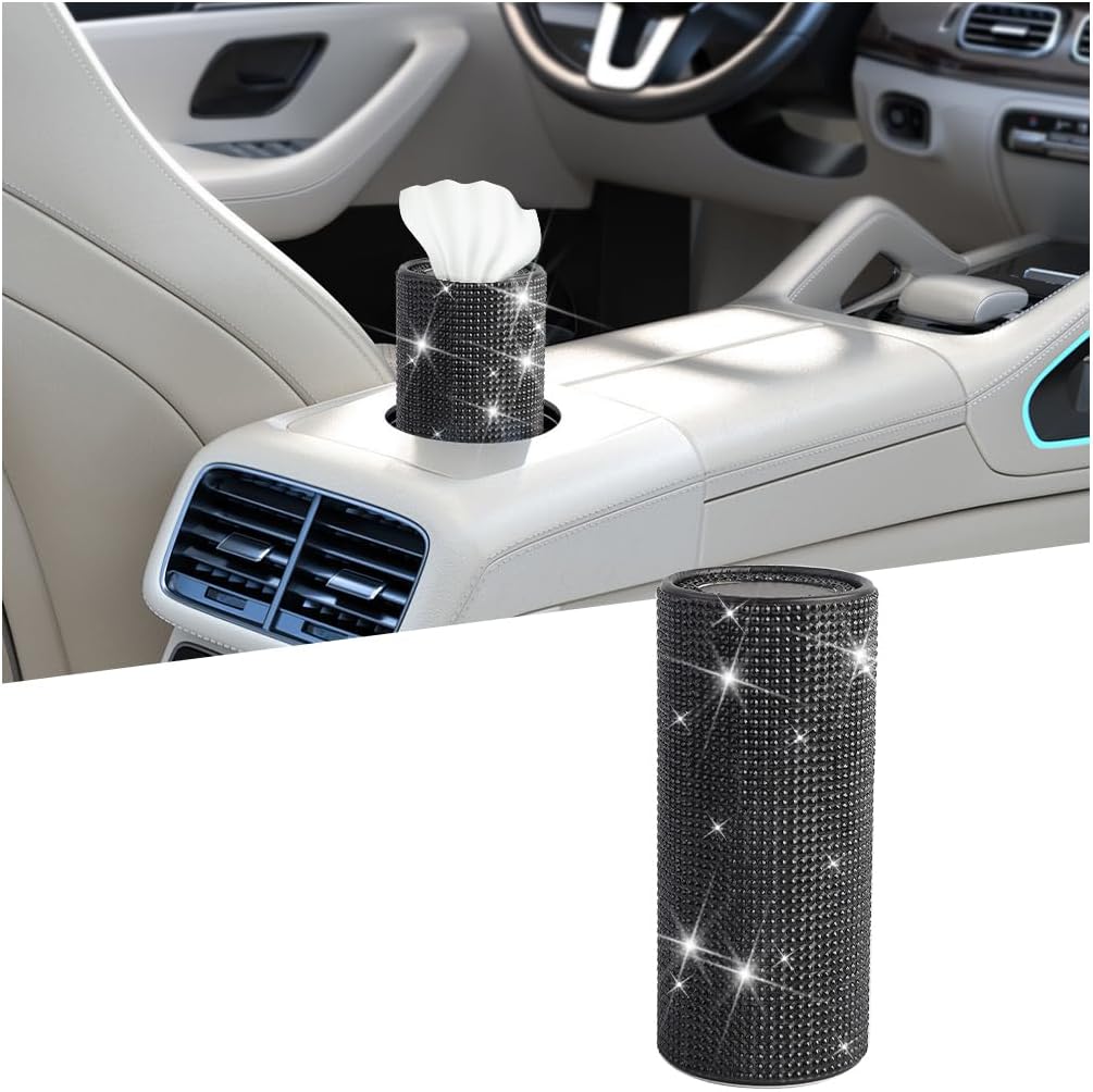 Rhinestone Car Tissue Dispenser for Interior, Black