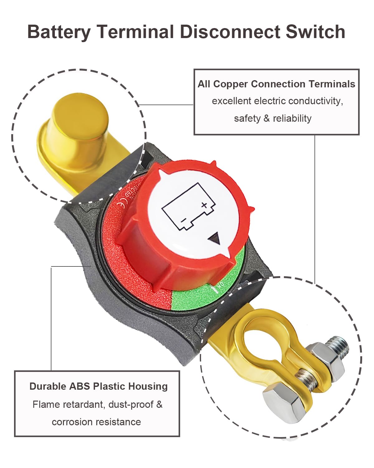Negative Battery Quick Disconnect, 12V-48V Heavy Duty Top Post Terminal Switch 300A High Current On-Off Kill Switch Power Cut Master Isolator for Car Vehicle RV ATV Boat Marine Trailer