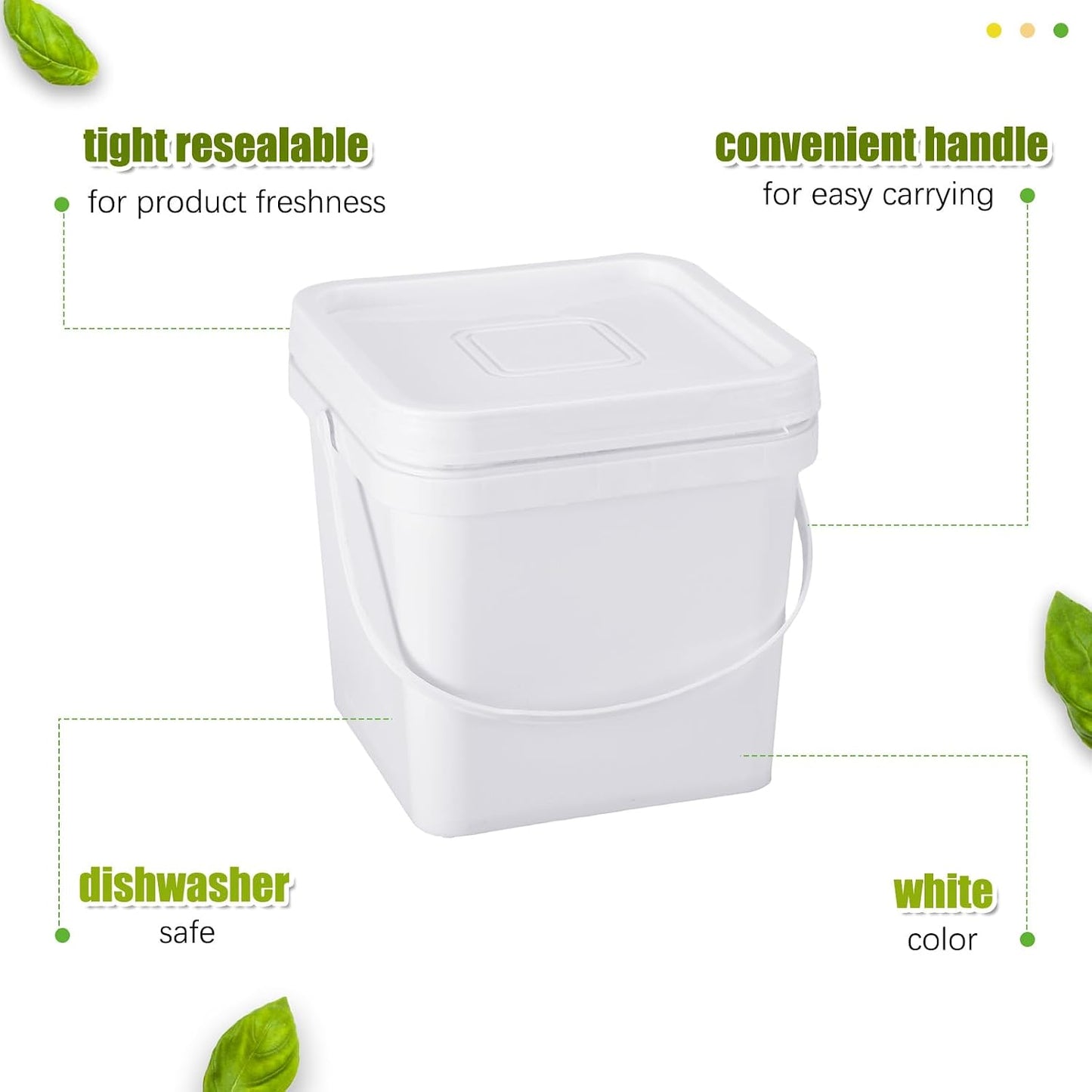 Suzile 2.2 Gallon Square Bucket with Lid Food Grade Plastic Bucket 10L Utility Industrial Pail with Handle Container for Food Oil Tub Water Fishing Paint House Cleaning Car Washing(White,10pcs)