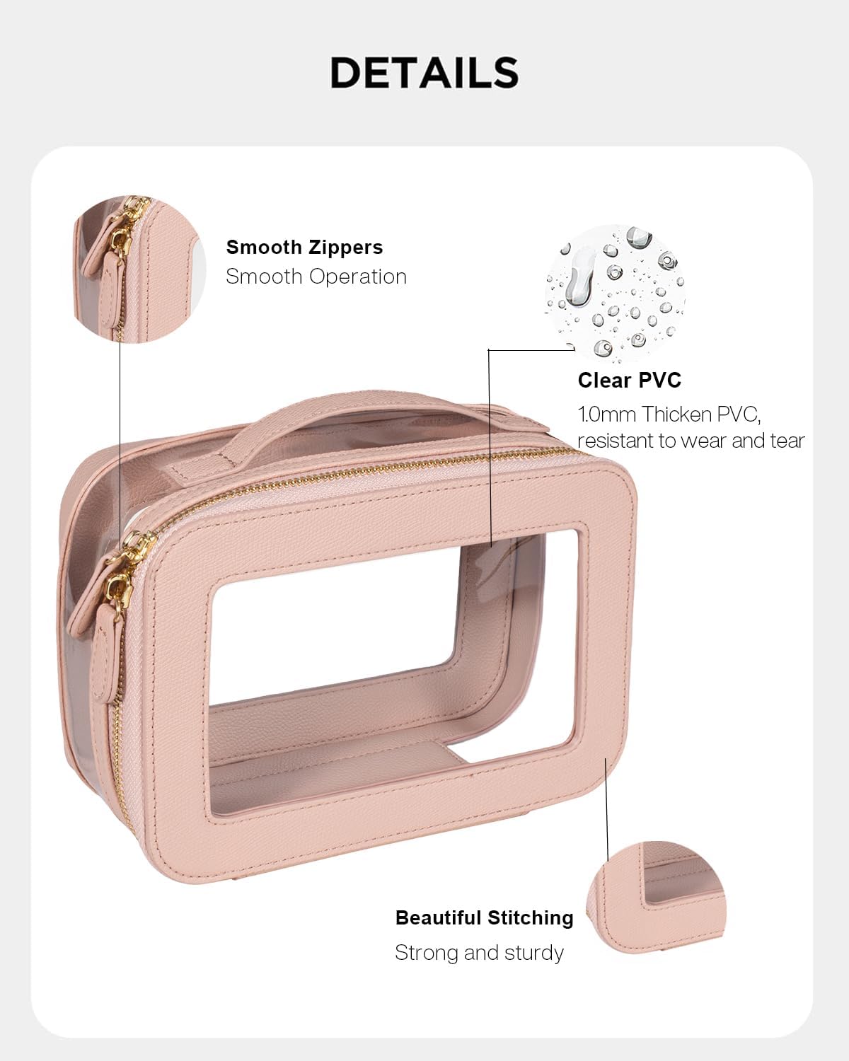 Clear Makeup Bag for Women, Small Portable Clear Makeup Bag Cute Waterproof Travel Cosmetic Case Makeup Pouch TSA Approved Toiletry Bag Women Traveling Car Organizer Car Essentials