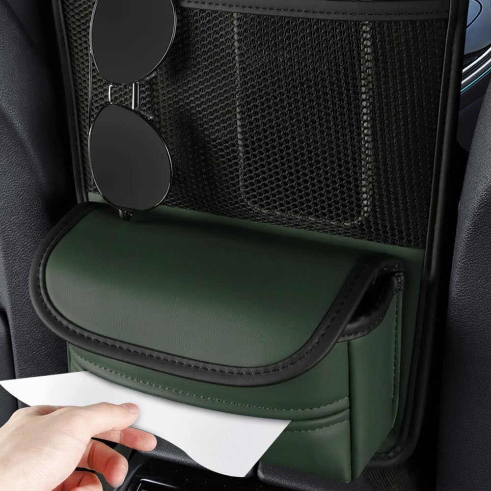 Car Purse Holder Between Seats Car Organizer, Leather Large Capacity Car Handbag Holder for Front Seat, Seat Back Net Bag Double-sided Tissue Storage Handbag Holder Car Accessories (Black)