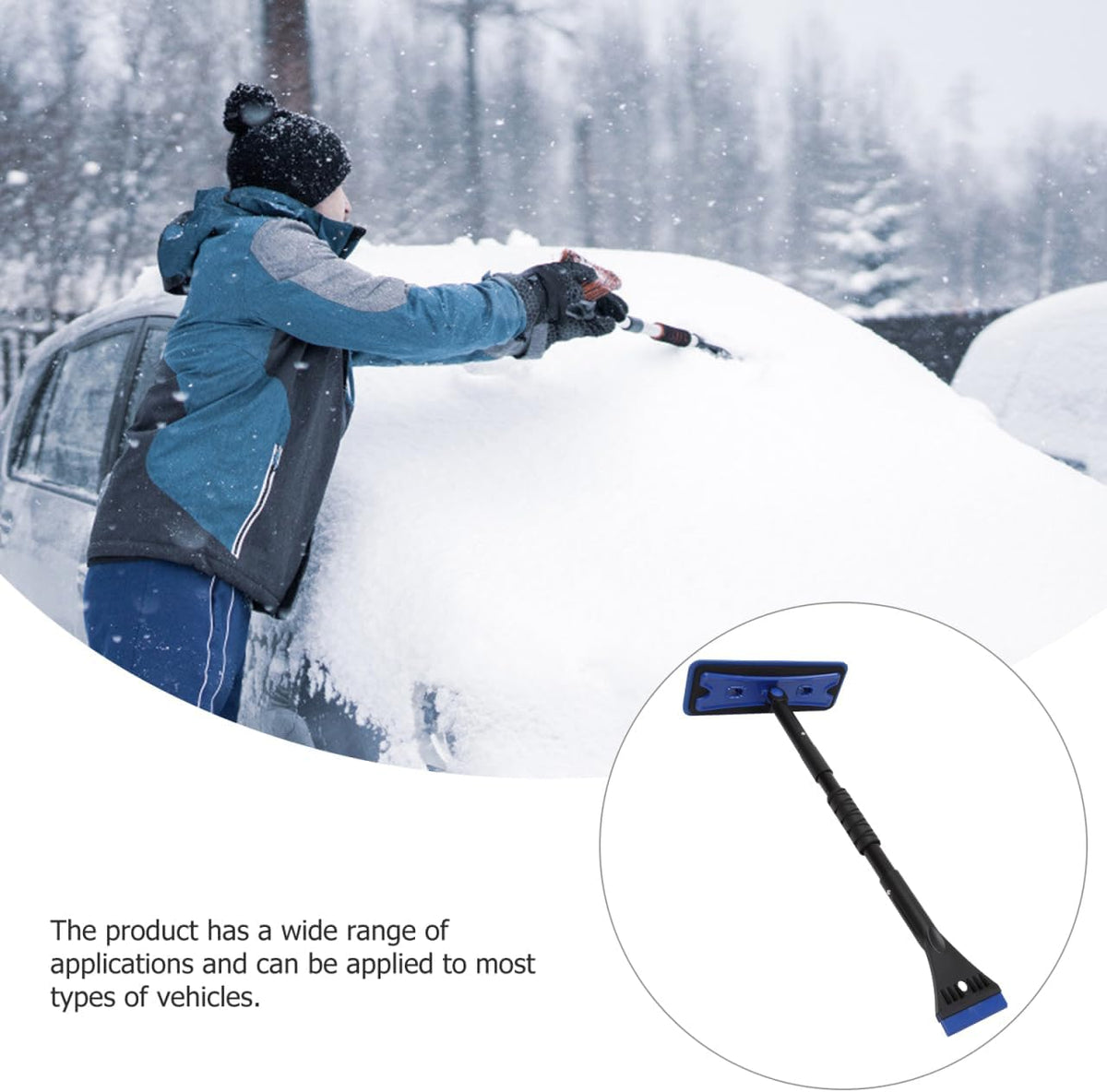 BESPORTBLE Extendable Foam Snow Brush for Car, Detachable EVA Sponge Snow Broom and Ice Scraper for Auto Windshield Blue