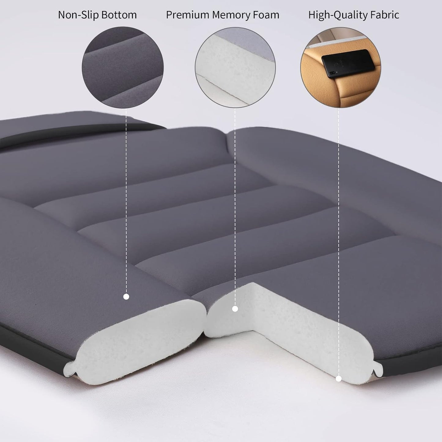 Lofty Aim Premium Car Seat Cushion, Driver Cushion with Comfort Memory Foam & Non-Slip Rubber Bottom, Car Seat Pad Works with 95% of Vehicles and Office Chair or Home (Grey)