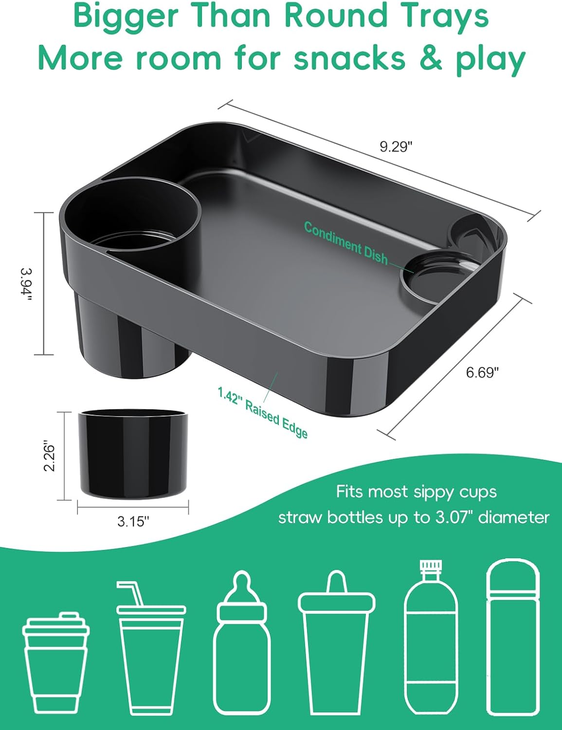 Car Seat Cup Holder Snack Tray for Kids, Reduces Mess, Detachable Large Base & Adjustable Ring, Carseat Tray for Toddler, Car Seat Food Tray Eating Table for Kids Travel Road Trip Essentials