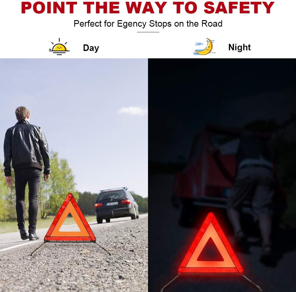 Foldable Warning Triangles Road Safety Triangle Kit, 3 Pack of Reflective Triangle Sign with Storage Case, DOT Approved
