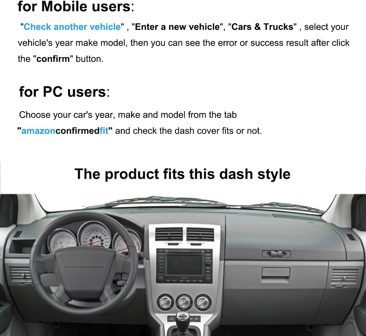 Dash Cover Mat Custom Fit for Dodge Caliber K346 (Dark Gray)