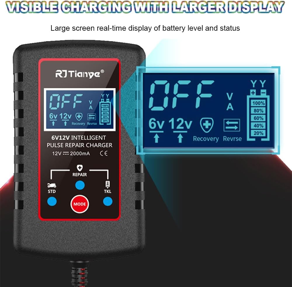 Upgraded 2Amp Car Battery Trickle Charger Maintainer 6V/12V