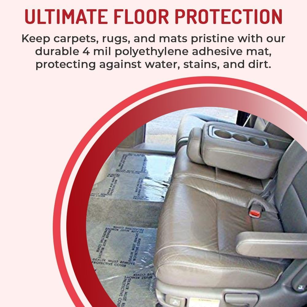 Hi-Tech Auto Adhesive Plastic Floor Mat, 4 mil | Perforated Every 24" | 100 Mats Per Roll | (21" Wide, 200' Long)